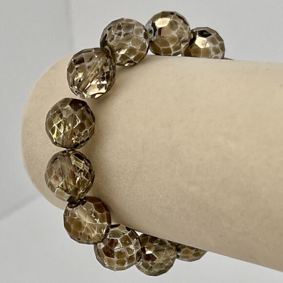 Faceted Czech Glass 1/2 Inch Beads Gray Crystal Beaded Stretch Bracelet / Glam - Picture 1 of 16